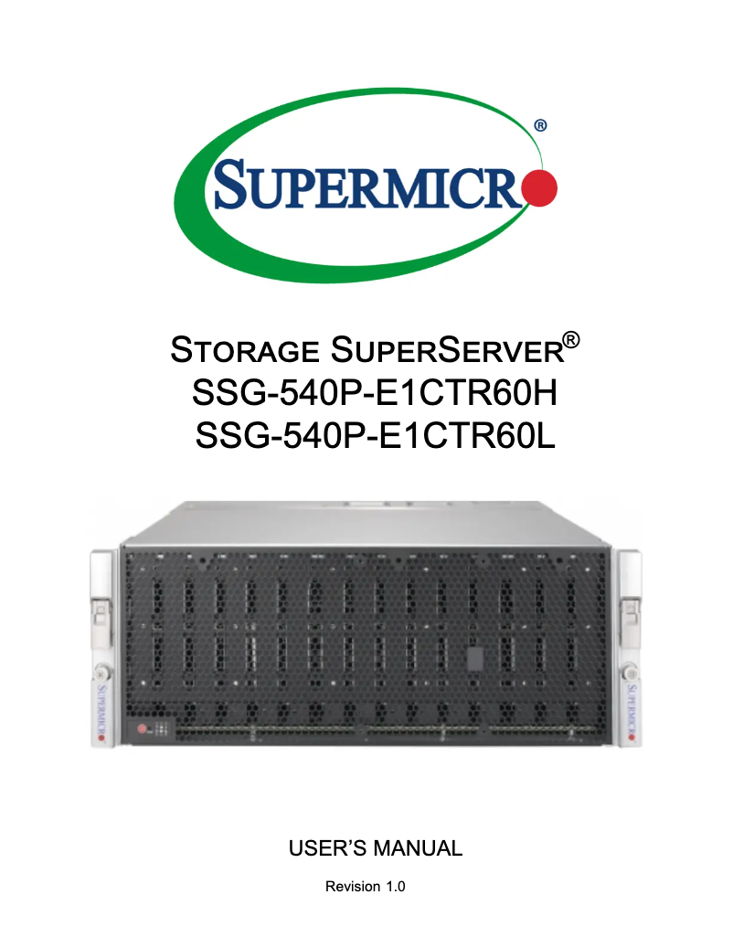 Page 1 de la notice Manuel utilisateur Supermicro SuperServer SSG-540P-E1CTR60L