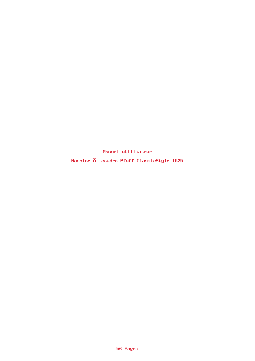 Page 1 de la notice Manuel utilisateur Pfaff ClassicStyle 1525