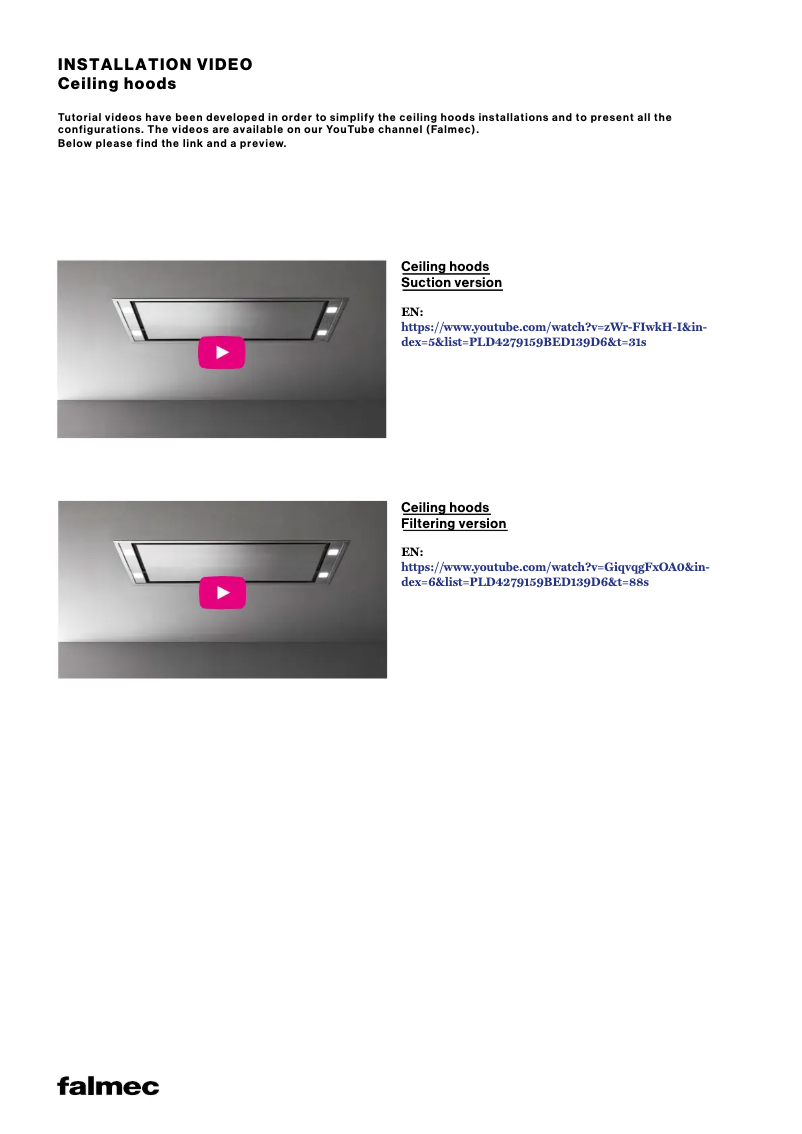 Page 1 de la notice Guide d'installation Falmec Stella
