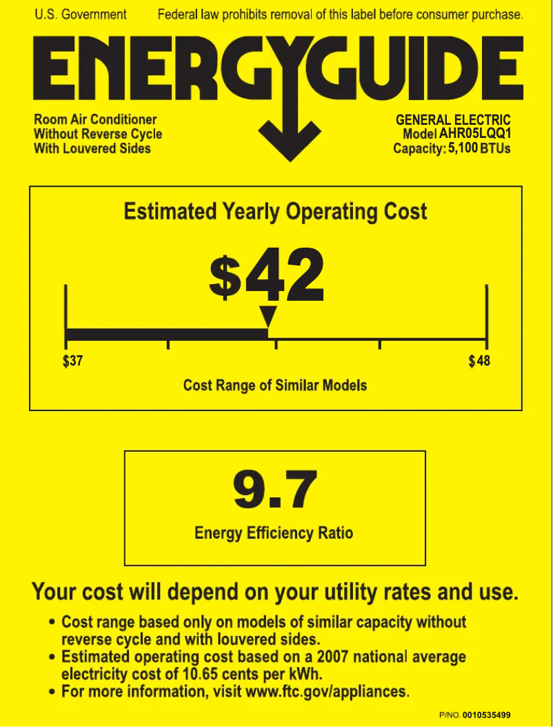 Page n°1 - Label énergétique GE AHR05LQ