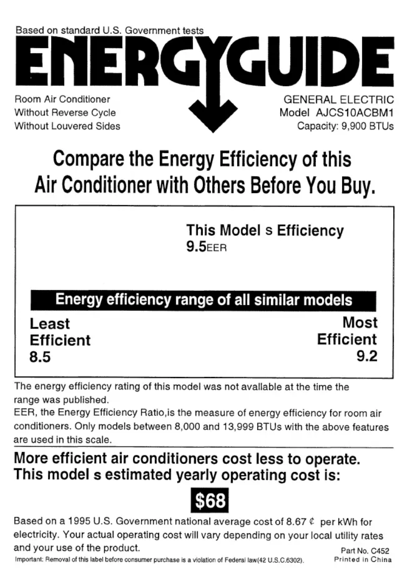 Página 1 del manual Etiqueta energética GE AJCS10ACB