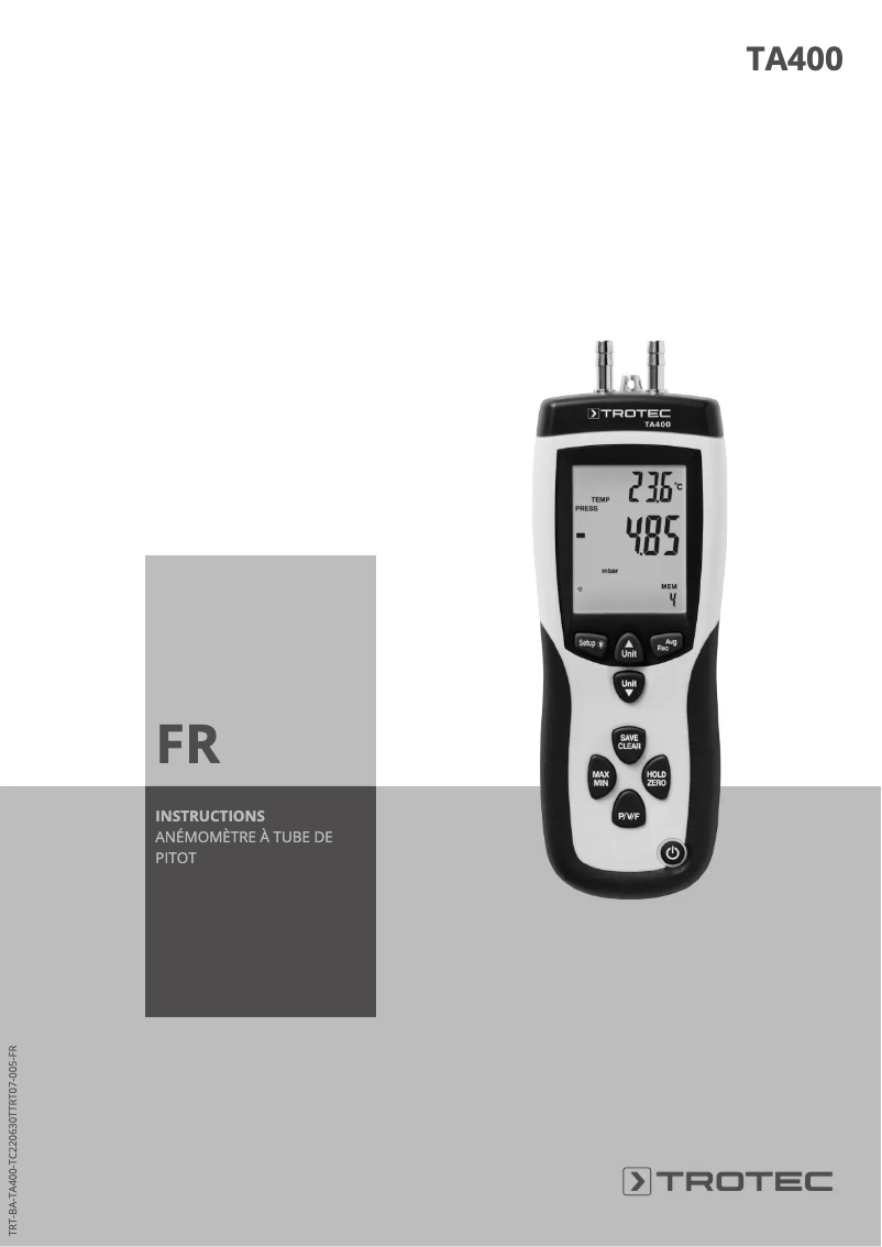 Page 1 de la notice Manuel utilisateur Trotec TA400