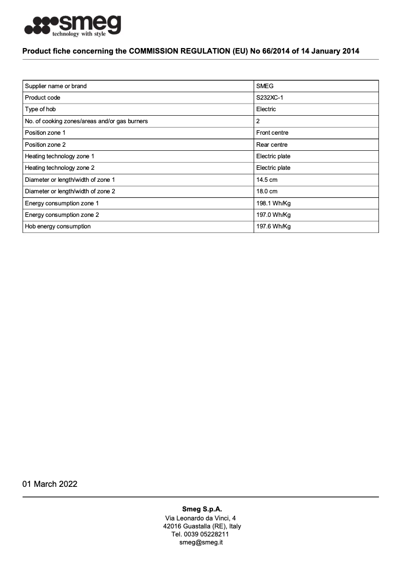 Page 1 de la notice Brochure Smeg S232XC-1