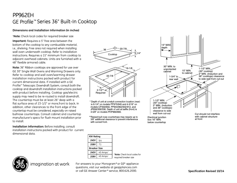 Página 1 del manual Ficha técnica GE Profile PP962EHES