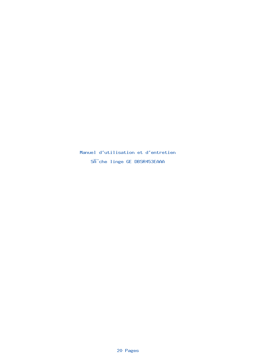 Page 1 de la notice Manuel d'utilisation et d'entretien GE DBSR453EAAA