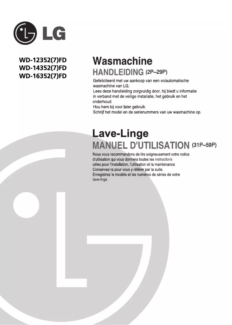 Page 1 de la notice Manuel utilisateur LG WD-16352 FD