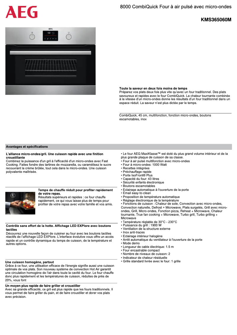 Página 1 del manual Ficha técnica AEG KMS365060M