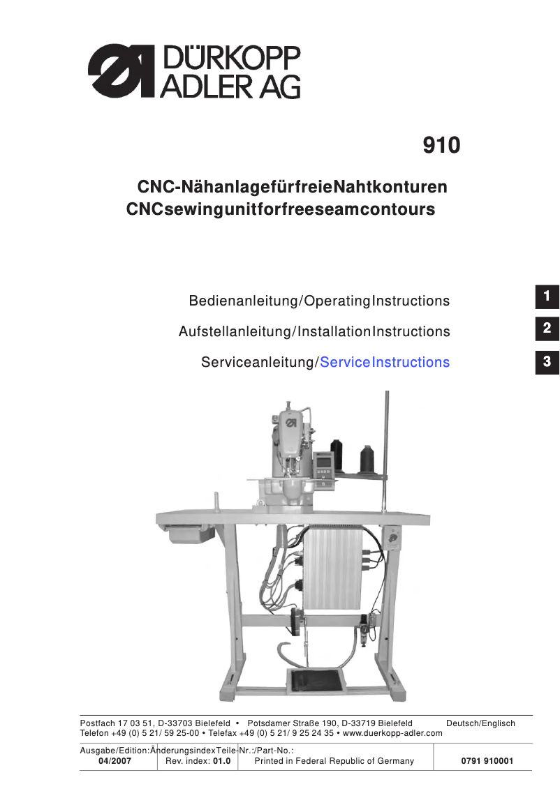 Page 1 of the manual User Manual Dürkopp Adler 910