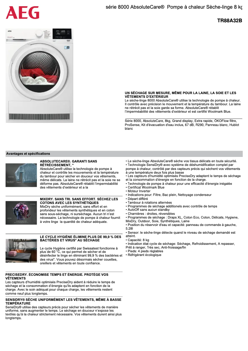 Página 1 del manual Ficha técnica AEG TR88A32B
