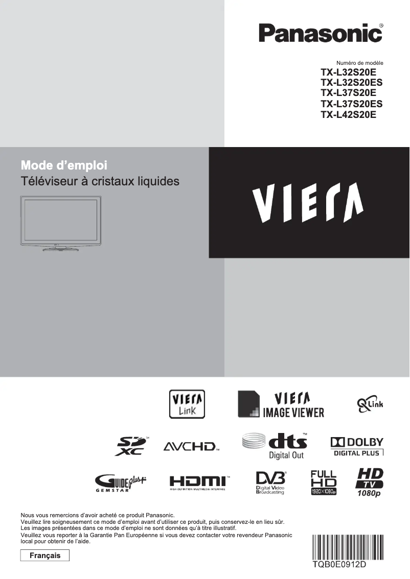 Page 1 de la notice Manuel utilisateur Panasonic TX-L32S20ES