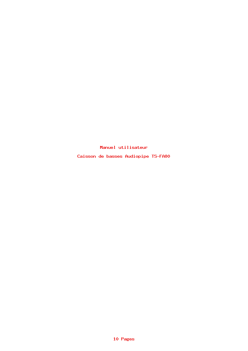 Page 1 de la notice Manuel utilisateur Audiopipe TS-FA80