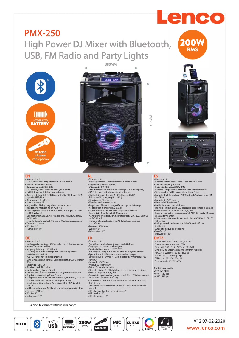 Page 1 de la notice Manuel utilisateur Lenco PMX-250