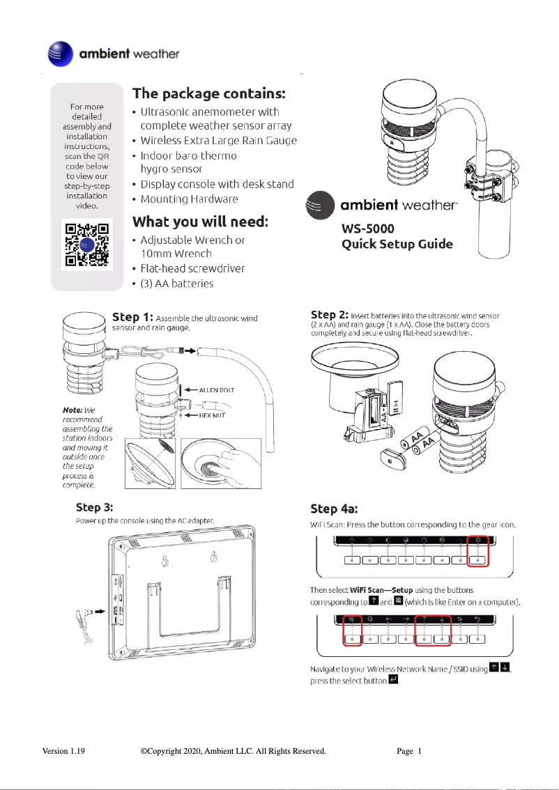 Page 1 de la notice Manuel utilisateur Ambient Weather WS-5000