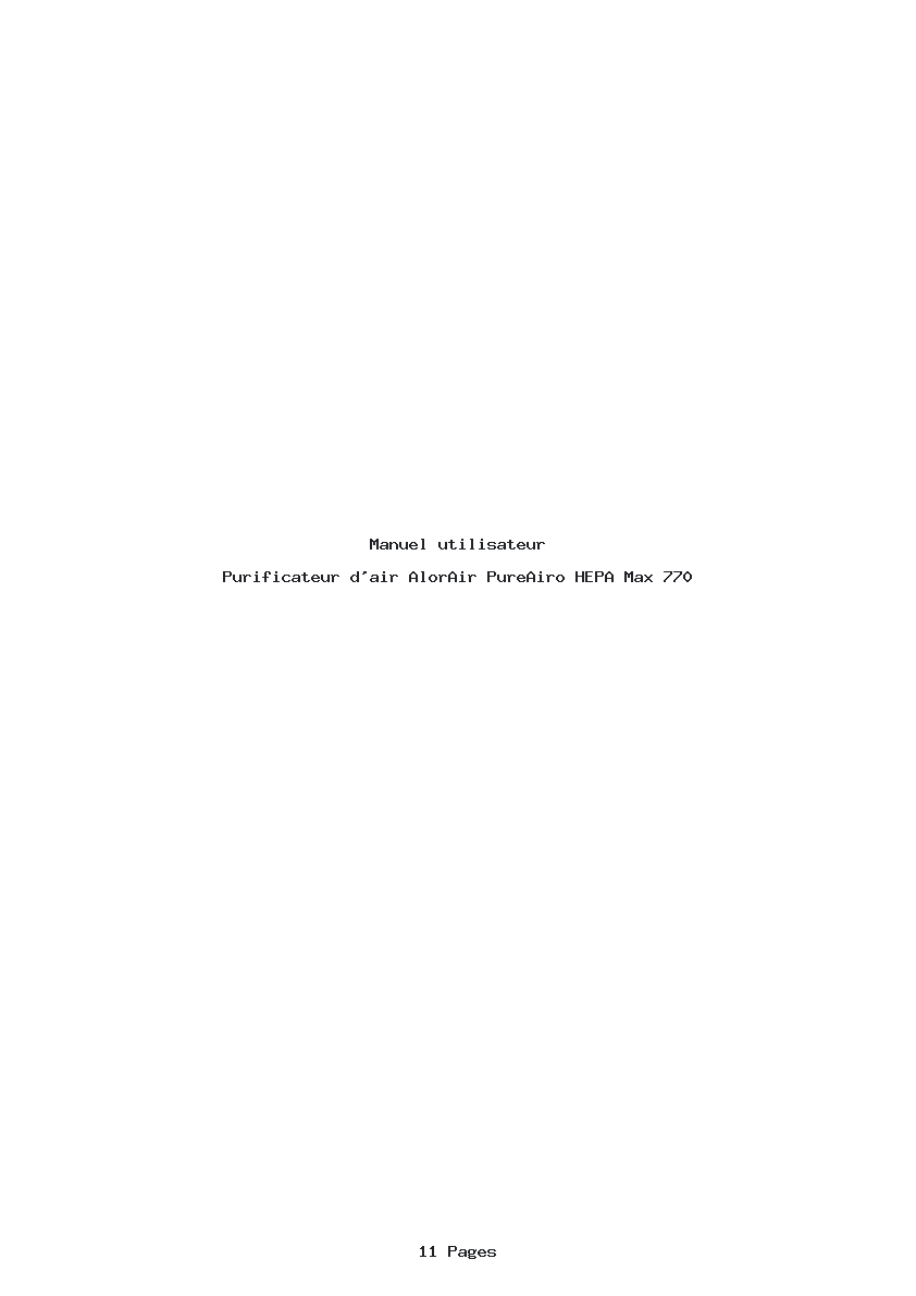 Page 1 de la notice Manuel utilisateur AlorAir PureAiro HEPA Max 770