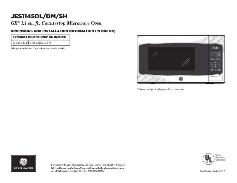 Page 1 de la notice Fiche technique GE JES1145DMBB