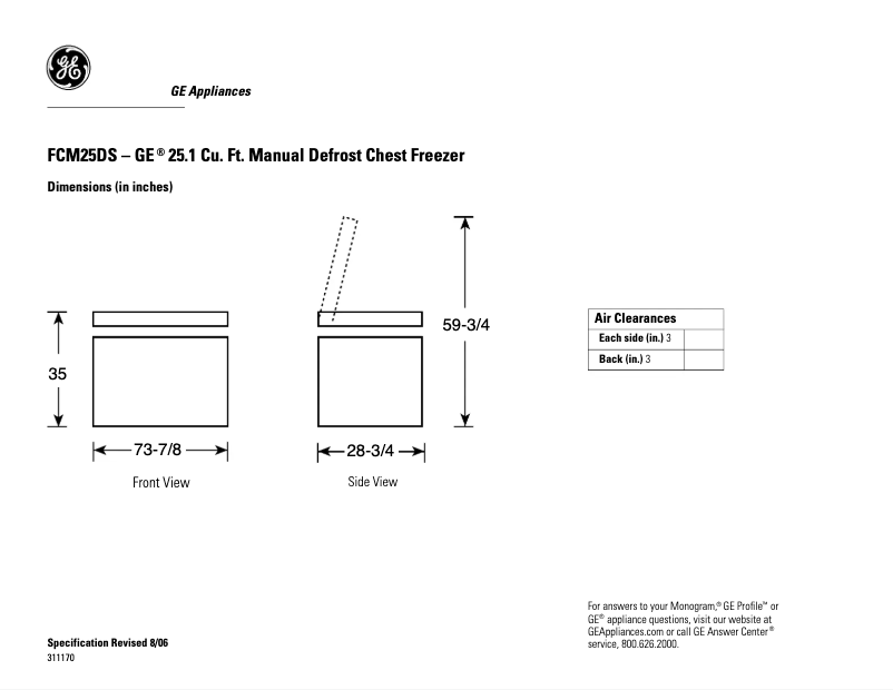 Page 1 de la notice Fiche technique GE FCM25DSWH