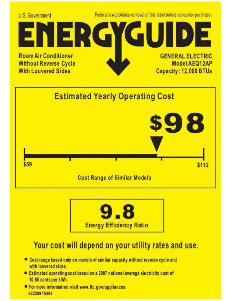 Página 1 del manual Etiqueta energética GE AEQ12AP
