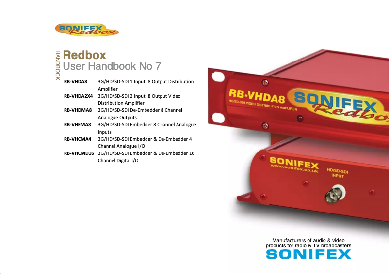 Page 1 of the manual User Manual Sonifex Redbox RB-VHEMA8