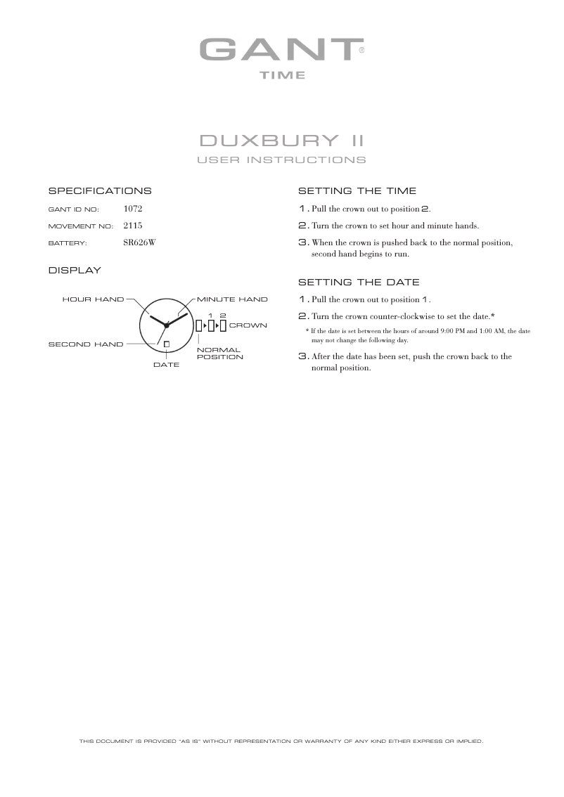 Página 1 del manual Manual de usuario Gant Duxbury II 1072
