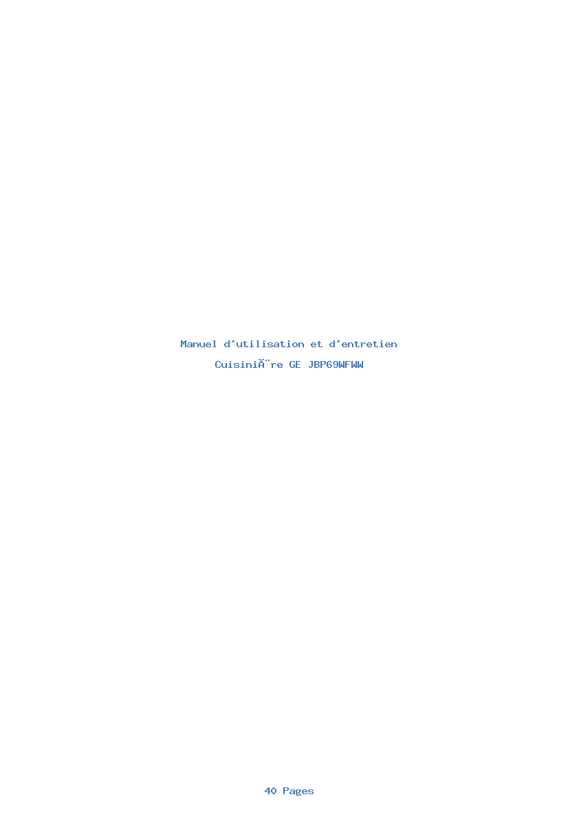 Page 1 de la notice Manuel d'utilisation et d'entretien GE JBP69WFWW