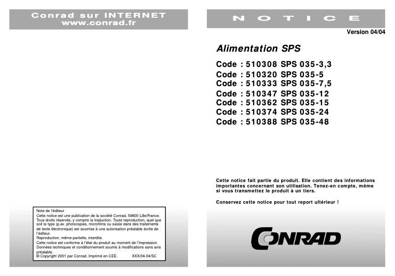 Page 1 de la notice Manuel utilisateur SunPower SPS 035-24