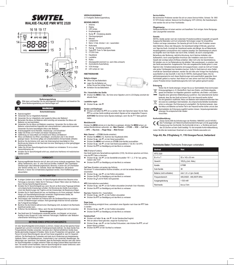 Page 1 de la notice Manuel utilisateur Switel WTE2320