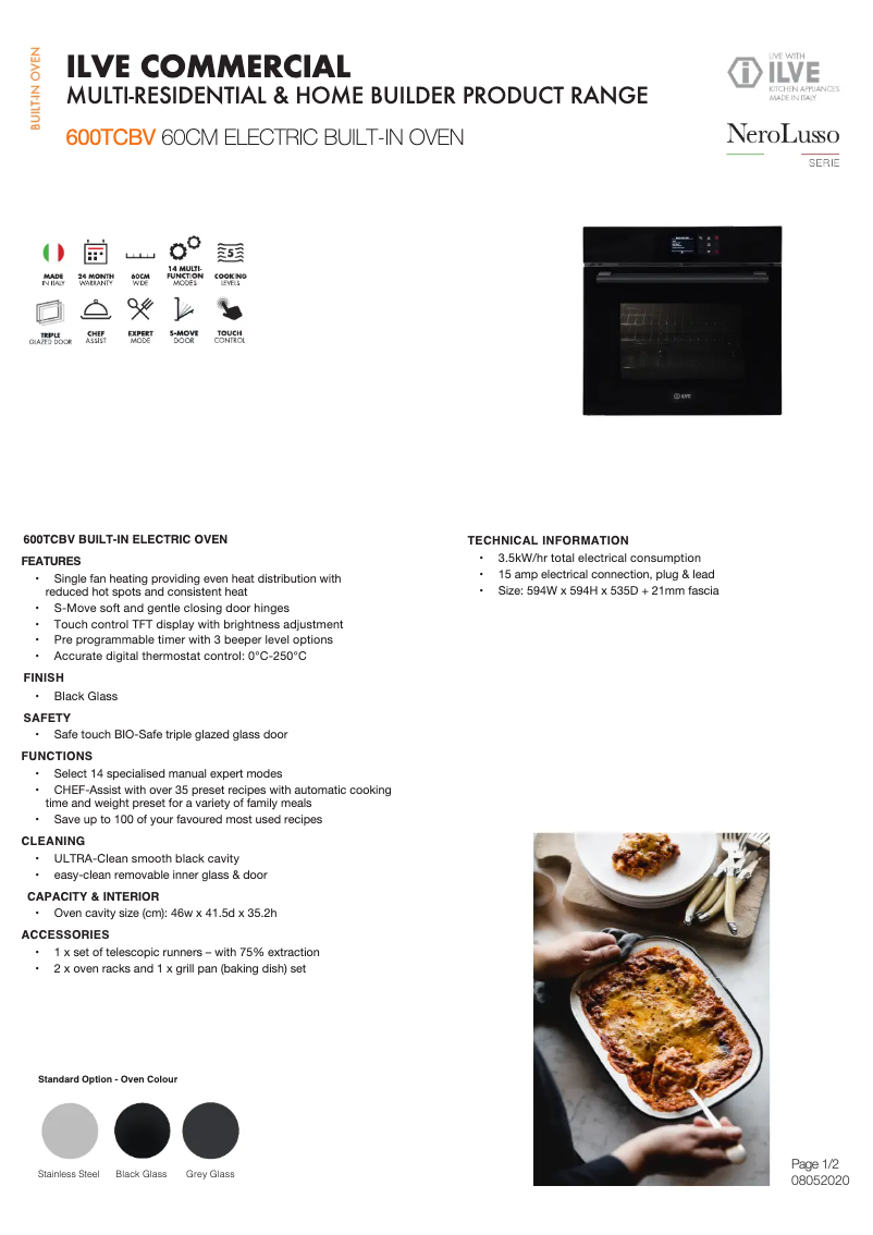 Page 1 de la notice Fiche technique Ilve 600TCBV