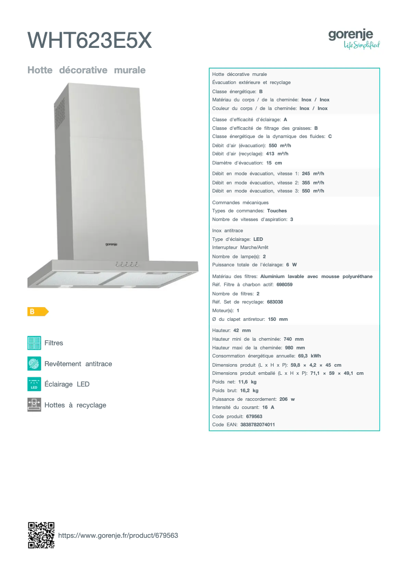 Página 1 del manual Ficha técnica Gorenje WHT623E5X