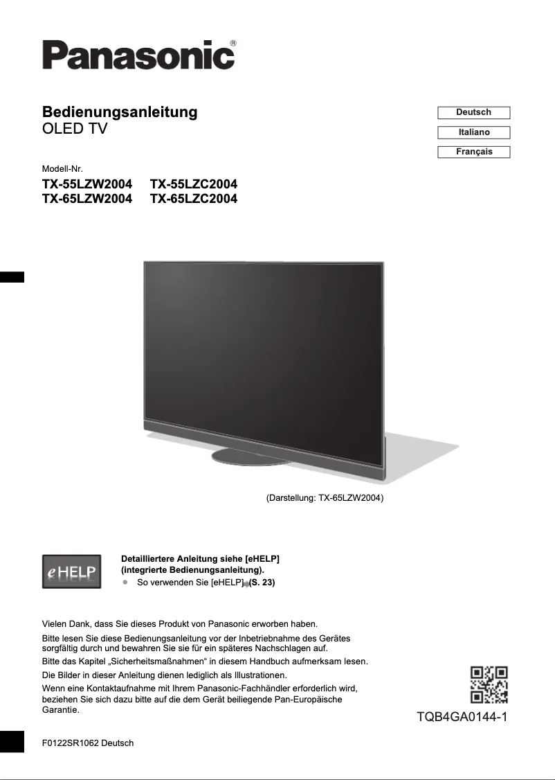 Page 1 of the manual Quick Start Guide Panasonic TX-65LZC2004