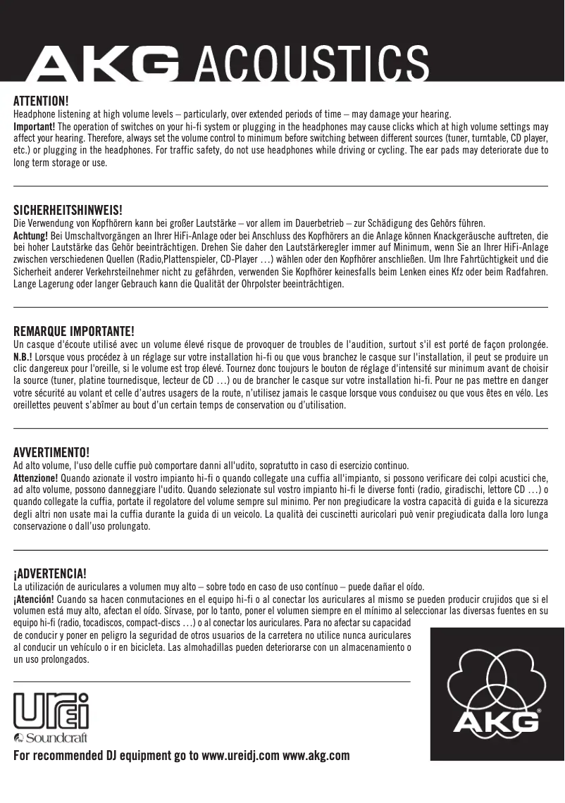 Page 1 de la notice Manuel utilisateur AKG K181