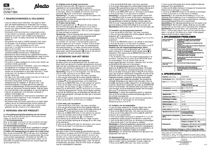 Page 1 de la notice Manuel utilisateur Alecto DVM-71