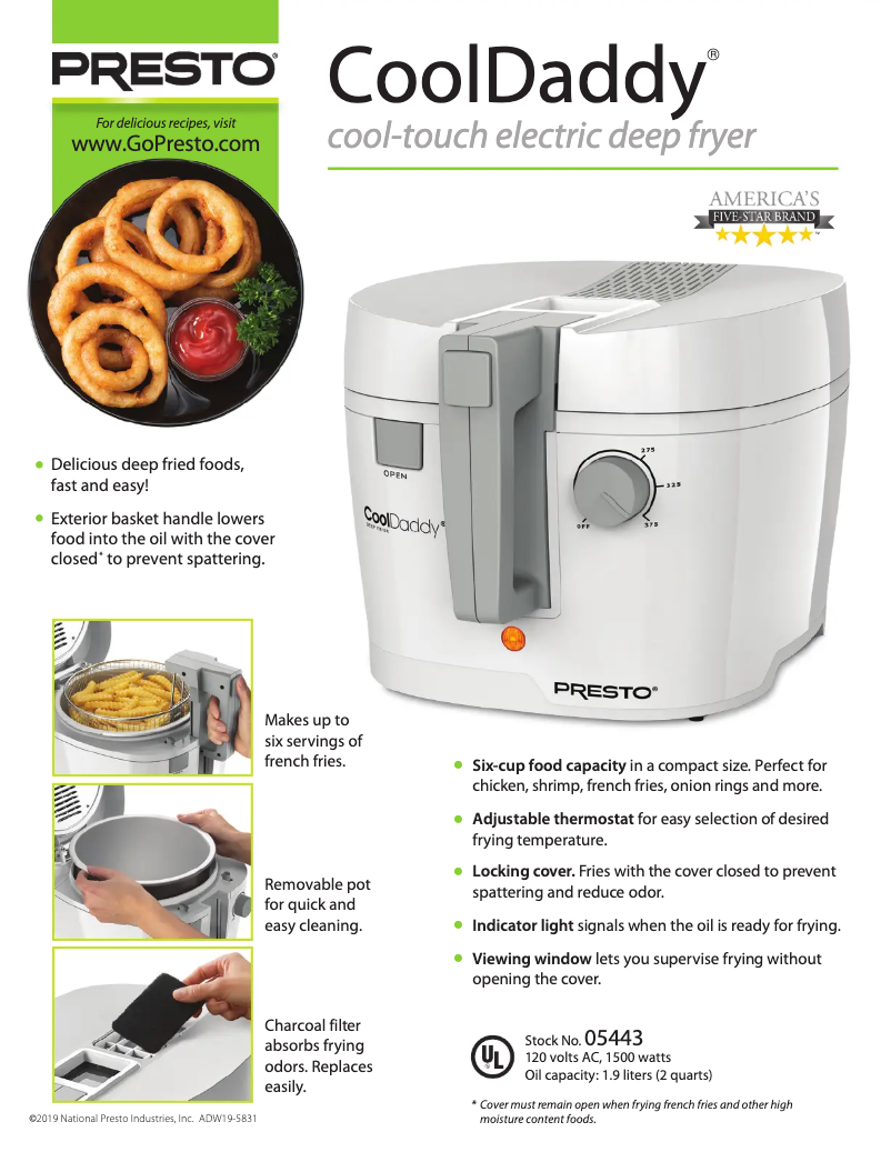 Page 1 de la notice Fiche technique Presto CoolDaddy 05443