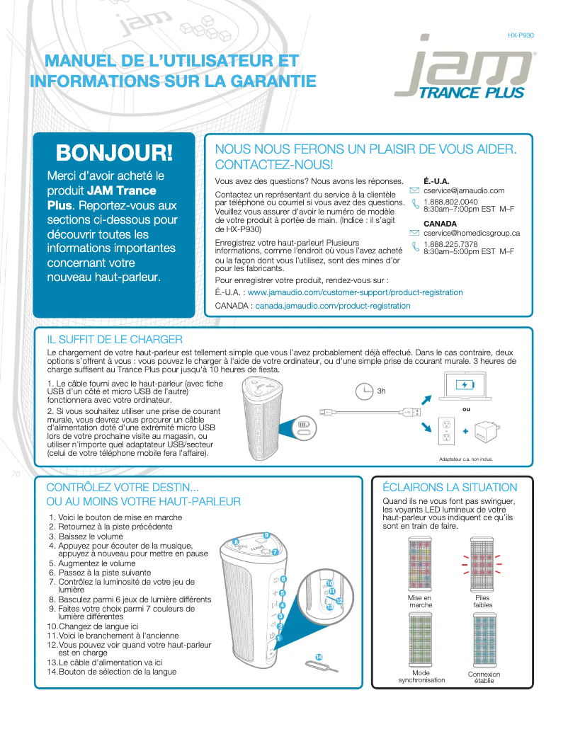 Page 1 de la notice Manuel utilisateur Jam Trance Plus HX-P930