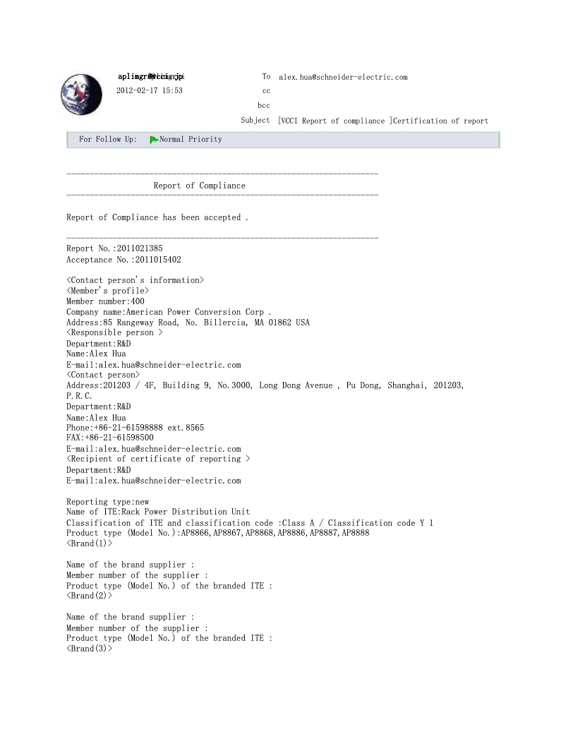 Page 1 de la notice Manuel utilisateur APC AP8868