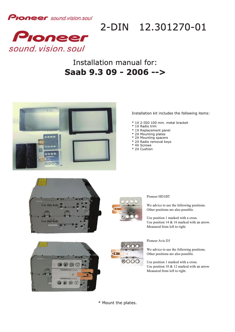 Page 1 de la notice Manuel utilisateur Pioneer 12.301270-01