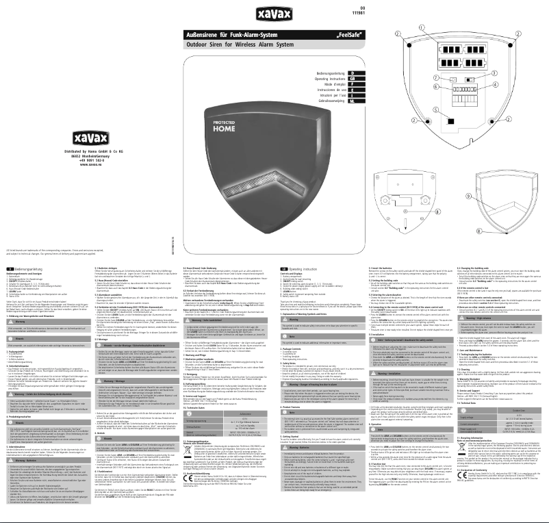 Page 1 of the manual User Manual Xavax 00111981