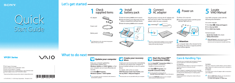 Page 1 de la notice Guide d'installation Sony Vaio VPCB11DGX