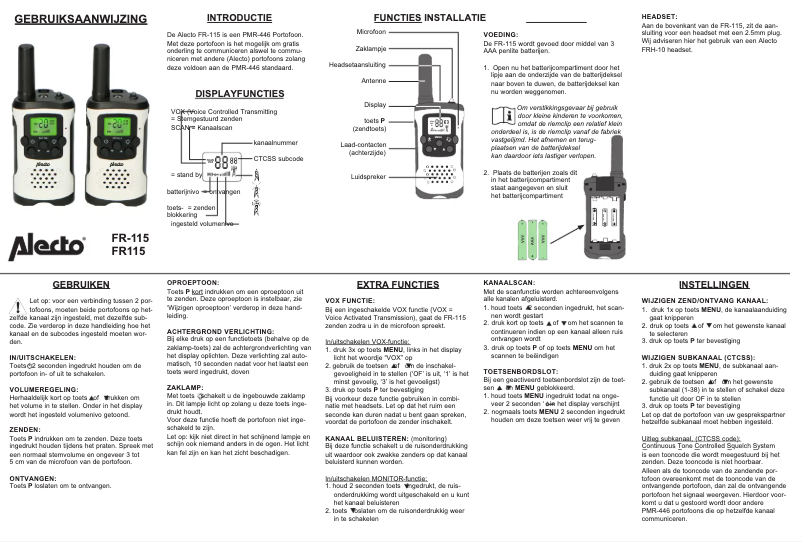 Page 1 de la notice Manuel utilisateur Alecto FR115