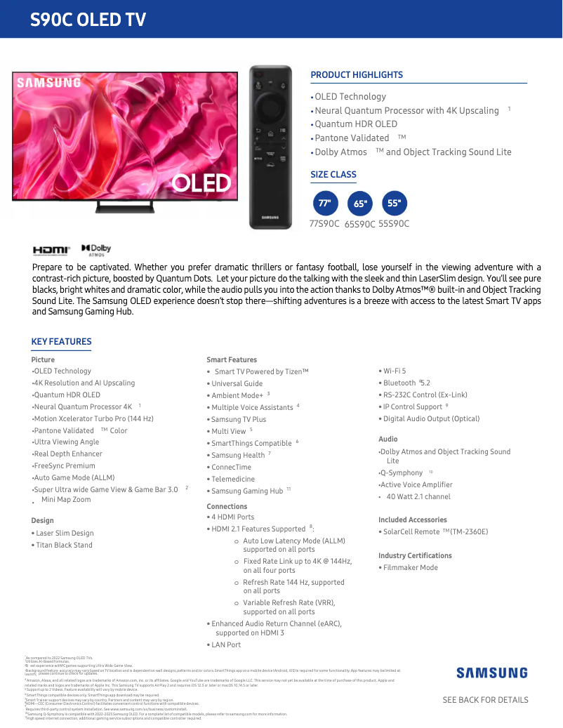 Página 1 del manual Ficha técnica Samsung QN65S90CAF