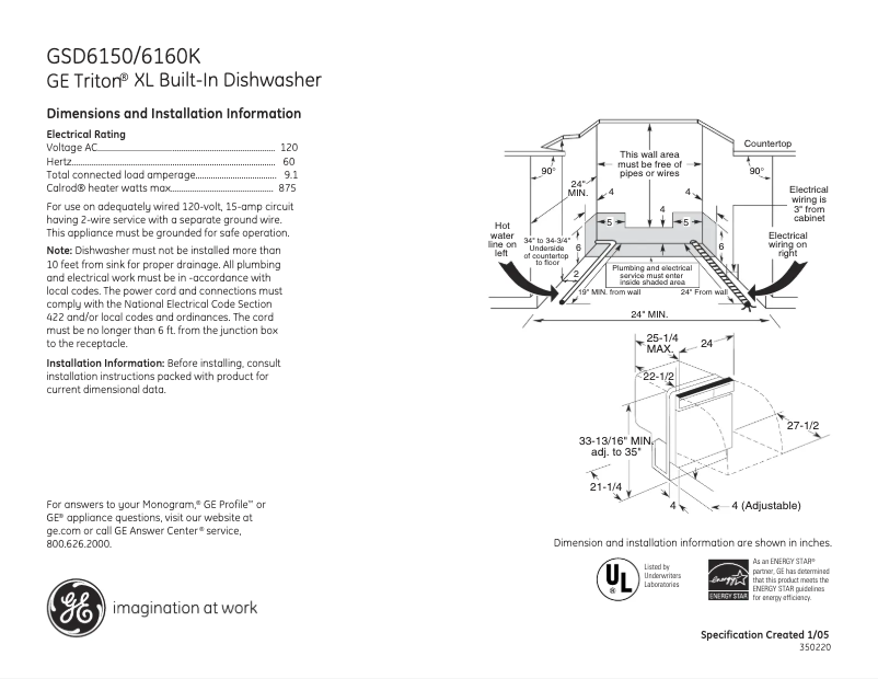 Página 1 del manual Ficha técnica GE GSD6150KCS