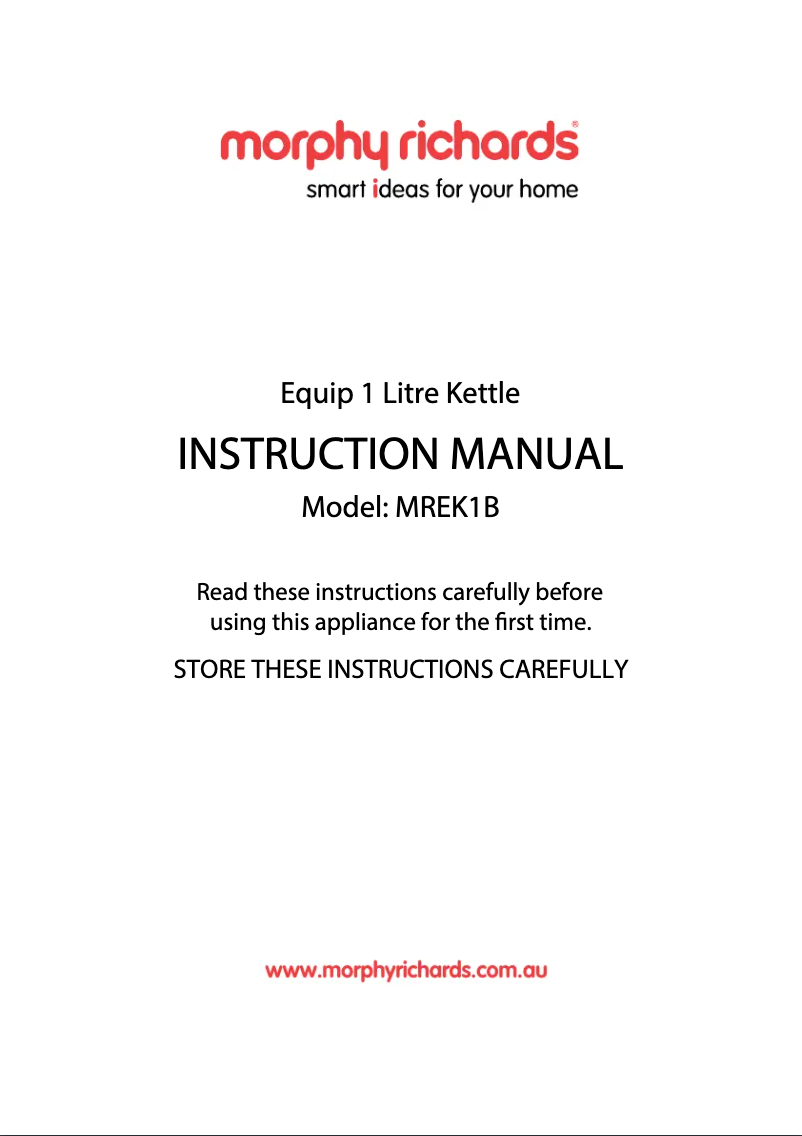 Page 1 de la notice Manuel utilisateur Morphy Richards Equip MREK1B