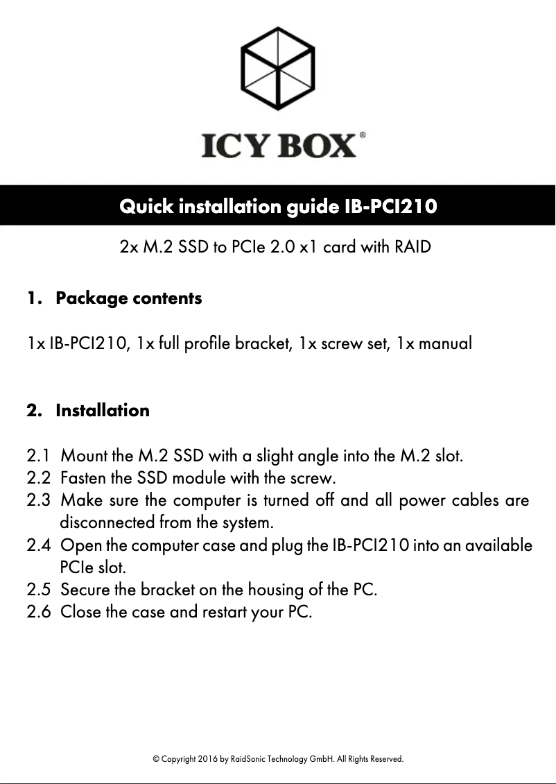 Page 1 of the manual User Manual Icy Box IB-PCI210