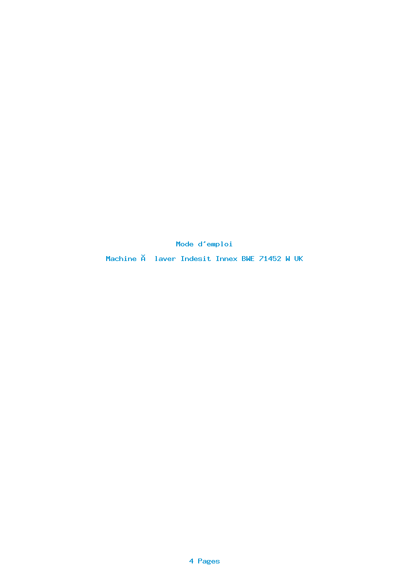Page 1 de la notice Mode d'emploi Indesit Innex BWE 71452 W UK