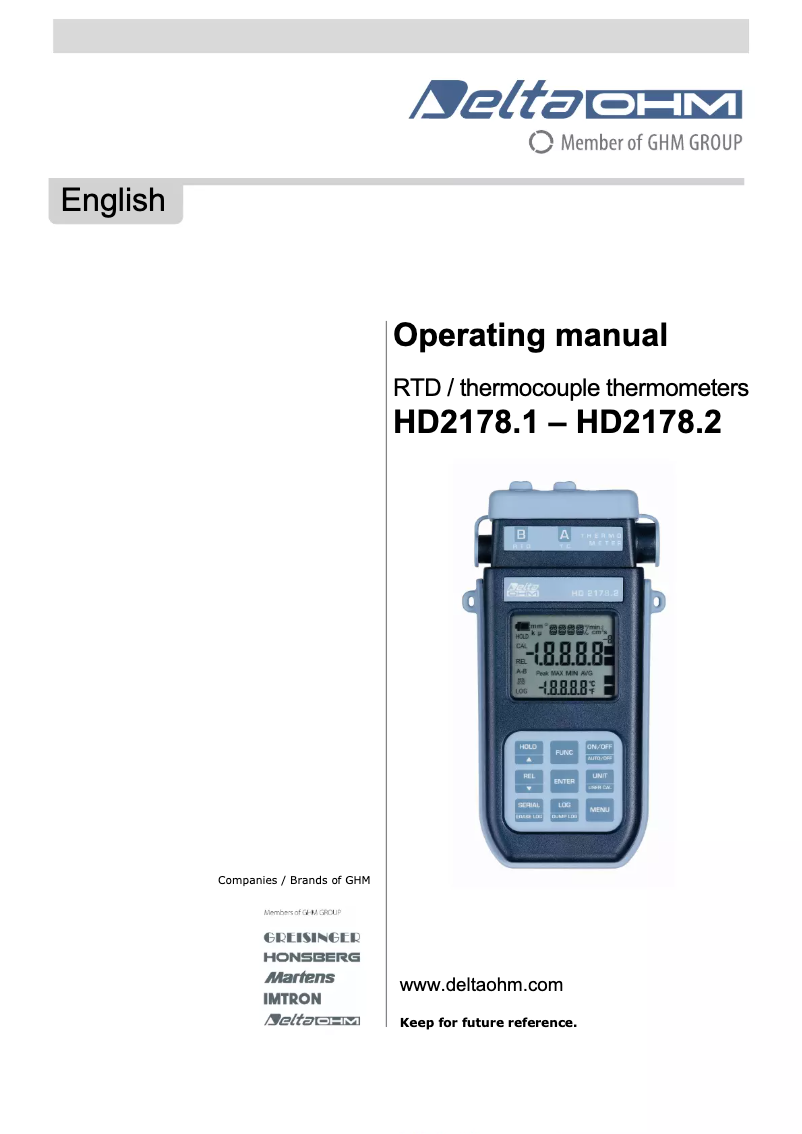 Page 1 de la notice Manuel utilisateur Delta Ohm HD2178.2