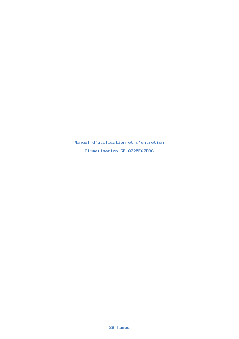 Page 1 de la notice Manuel d'utilisation et d'entretien GE AZ25E07D3C