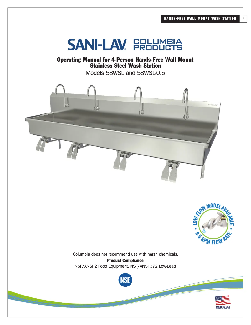 Page 1 de la notice Manuel utilisateur Sani-Lav 58WSL-0.5