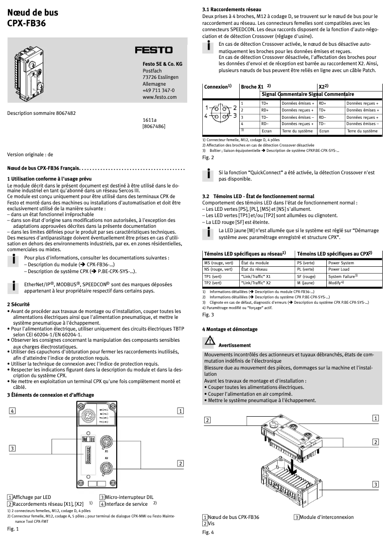 Page 1 de la notice Manuel utilisateur Festo CPX-FB36