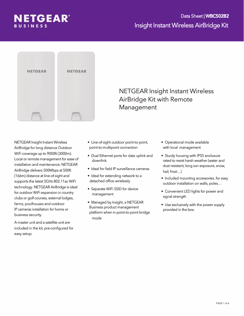 Page 1 de la notice Fiche technique Netgear WBC502