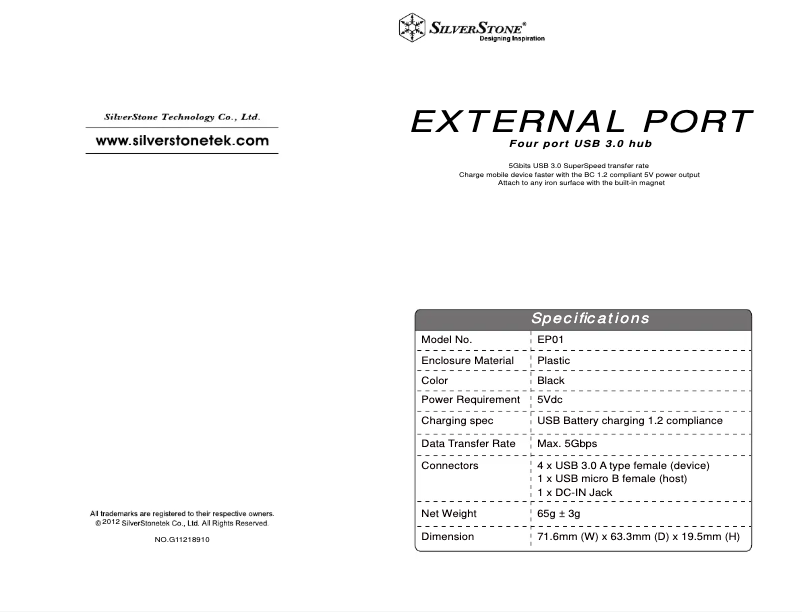 Page 1 de la notice Manuel utilisateur Silverstone EP01