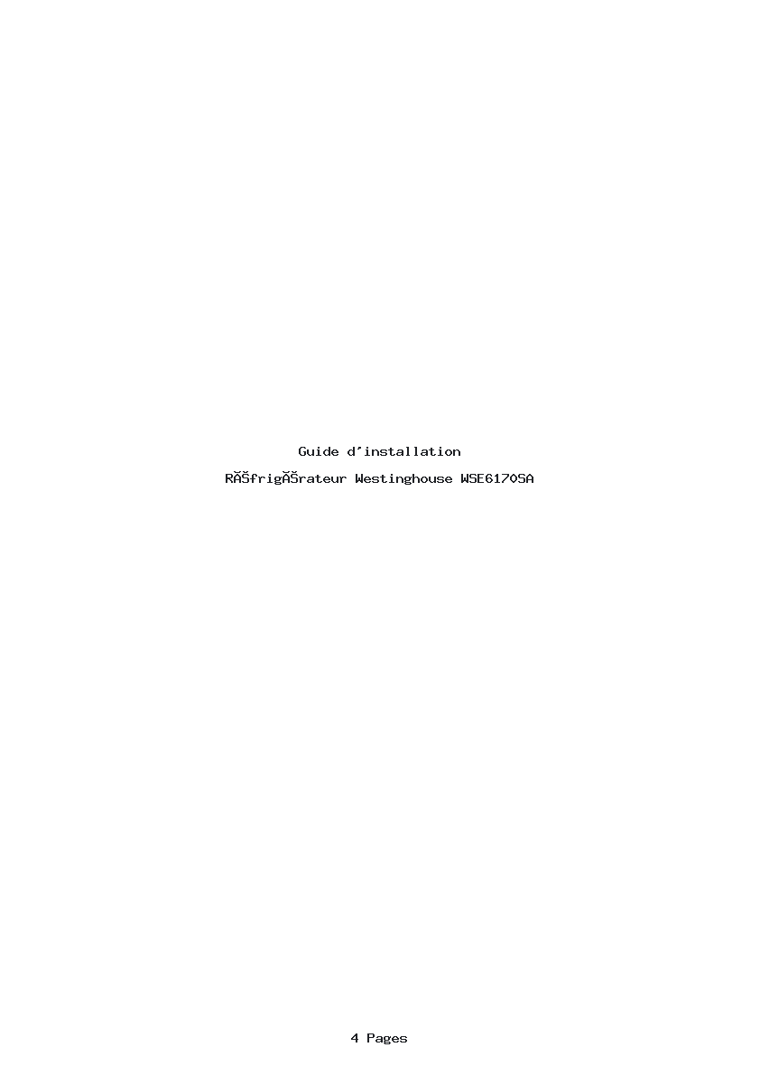 Page 1 de la notice Guide d'installation Westinghouse WSE6170SA